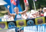Carfrae crosses the finish line in first. Photo: Jay Prasuhn Carfrae crosses the finish line in first. Photo: Jay Prasuhn