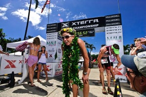 091025-0920 Once you cross the finish line at the XTERRA World Championships, the real celebration begins. Photo: Nils Nilsen/XTERRA
