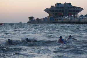 _E8E2057 Last year's age-group swim waves were cancelled due to choppy conditions. Photo: Robert Murphy