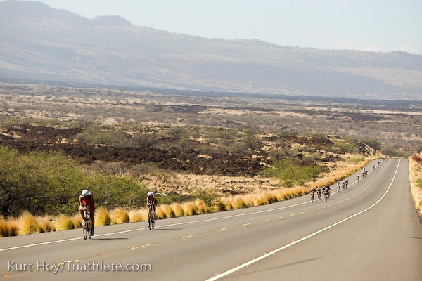 Age-groupers take on the Kona bike course during the 2010 Ironman World Championship, in Hawaii.