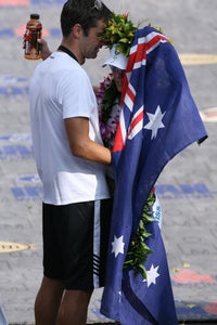 odonnellandmirinda O'Donnell greets his girlfriend, 2010 Ironman World Champion Mirinda Carfrae, at the finish line in Kona. Photo: Paul Phillips