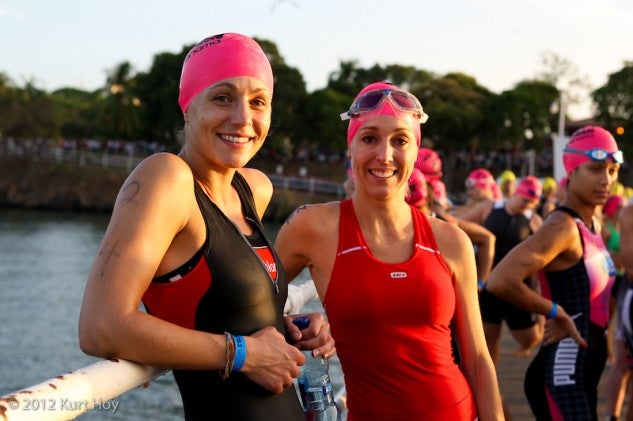 Two athletes prepare to race at Ironman 70.3 Panama. Photo: Kurt Hoy