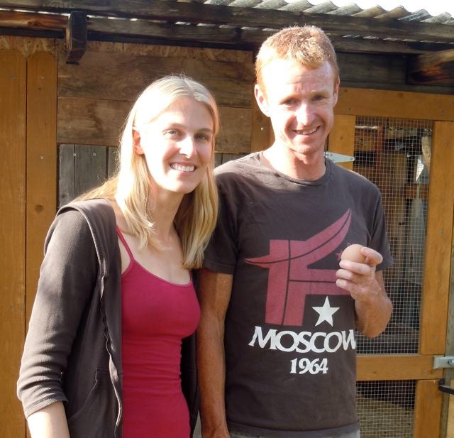 Richie and Melissa Cunningham with Tuesday's single egg yield. Photo: Holly Bennett
