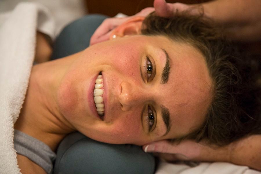 U.S. Olympic team member Gwen Jorgensen gets a massage. Photo: Paul Phillips/Competitive Image