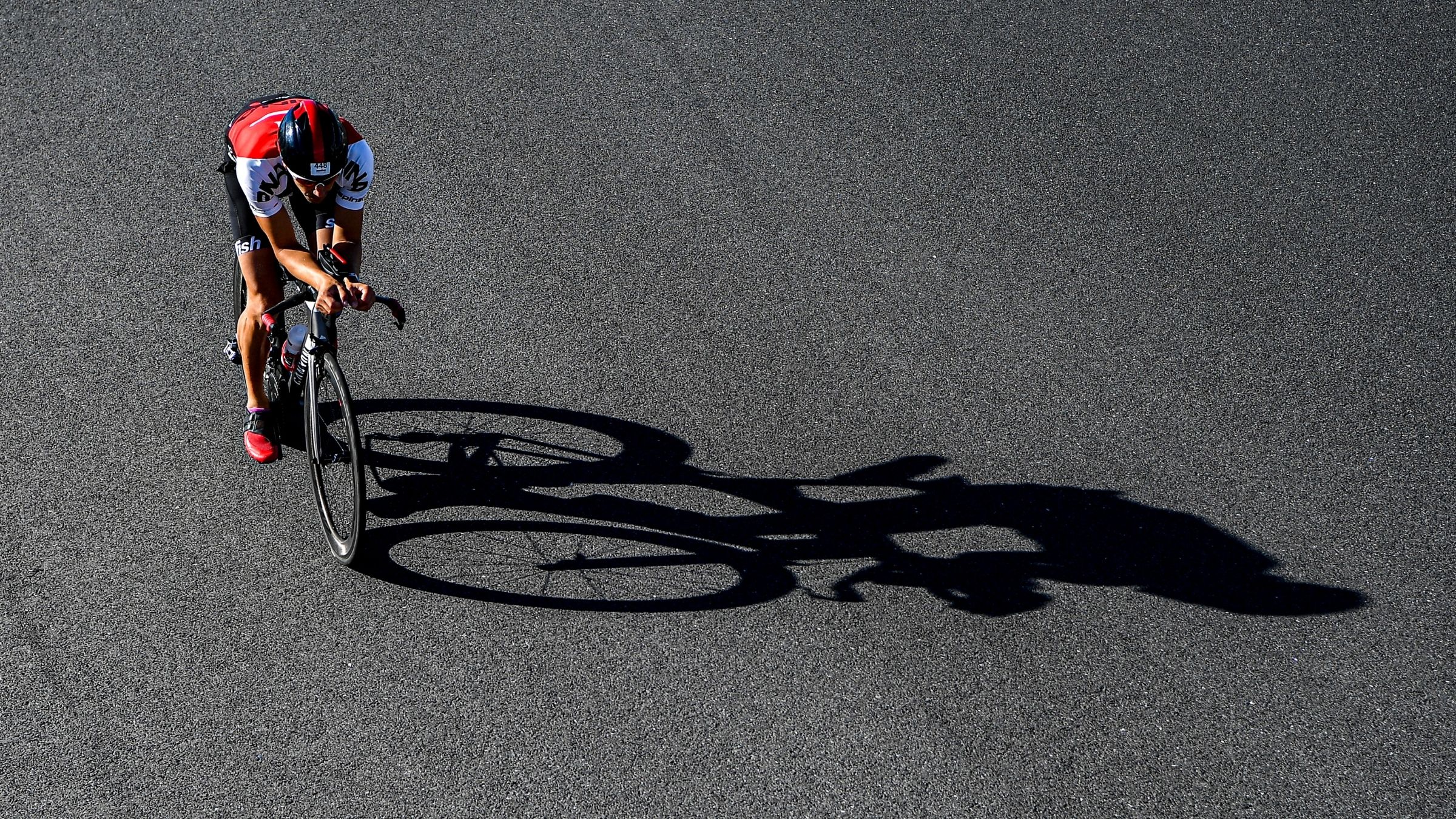 An athlete does an Ironman workout.
