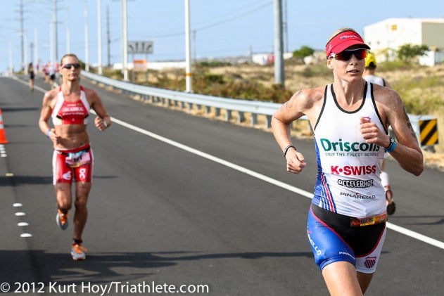 Leanda Cave and Caroline Steffen sit in the top two positions after their battle in Kona. Photo: Kurt Hoy
