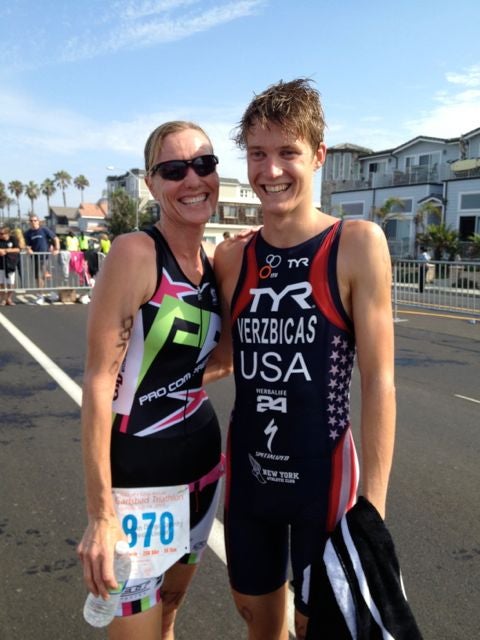 2006 Ironman world champion Michellie Jones and Lukas Verzbicas won in Carlsbad. 