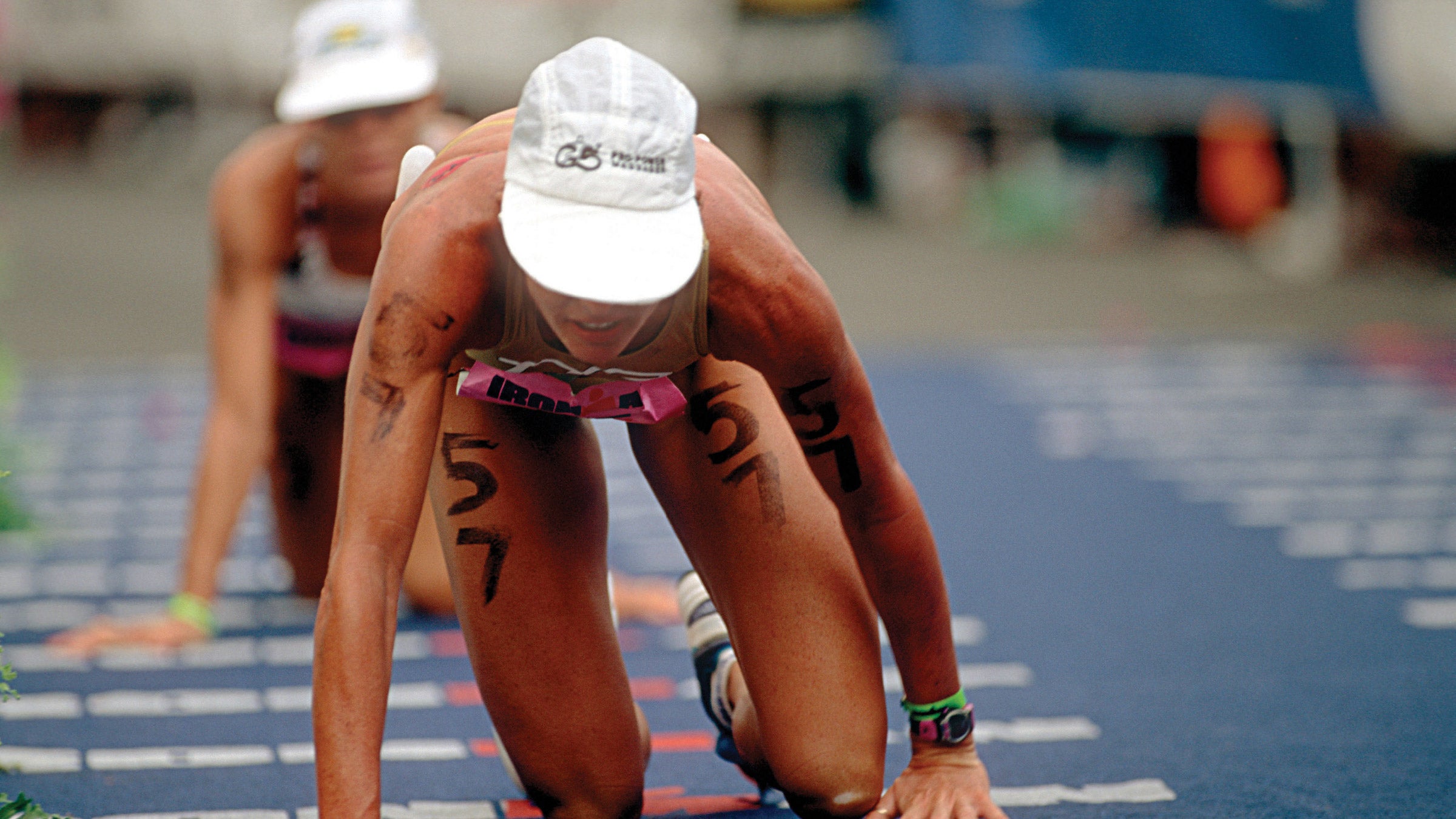 Sian Welch and Wendy Ingraham crawl to the finish line.