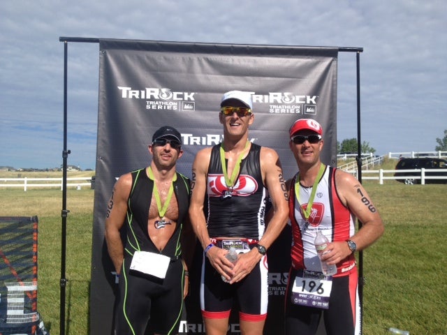 The men's sprint podium at TriRock Colorado. 