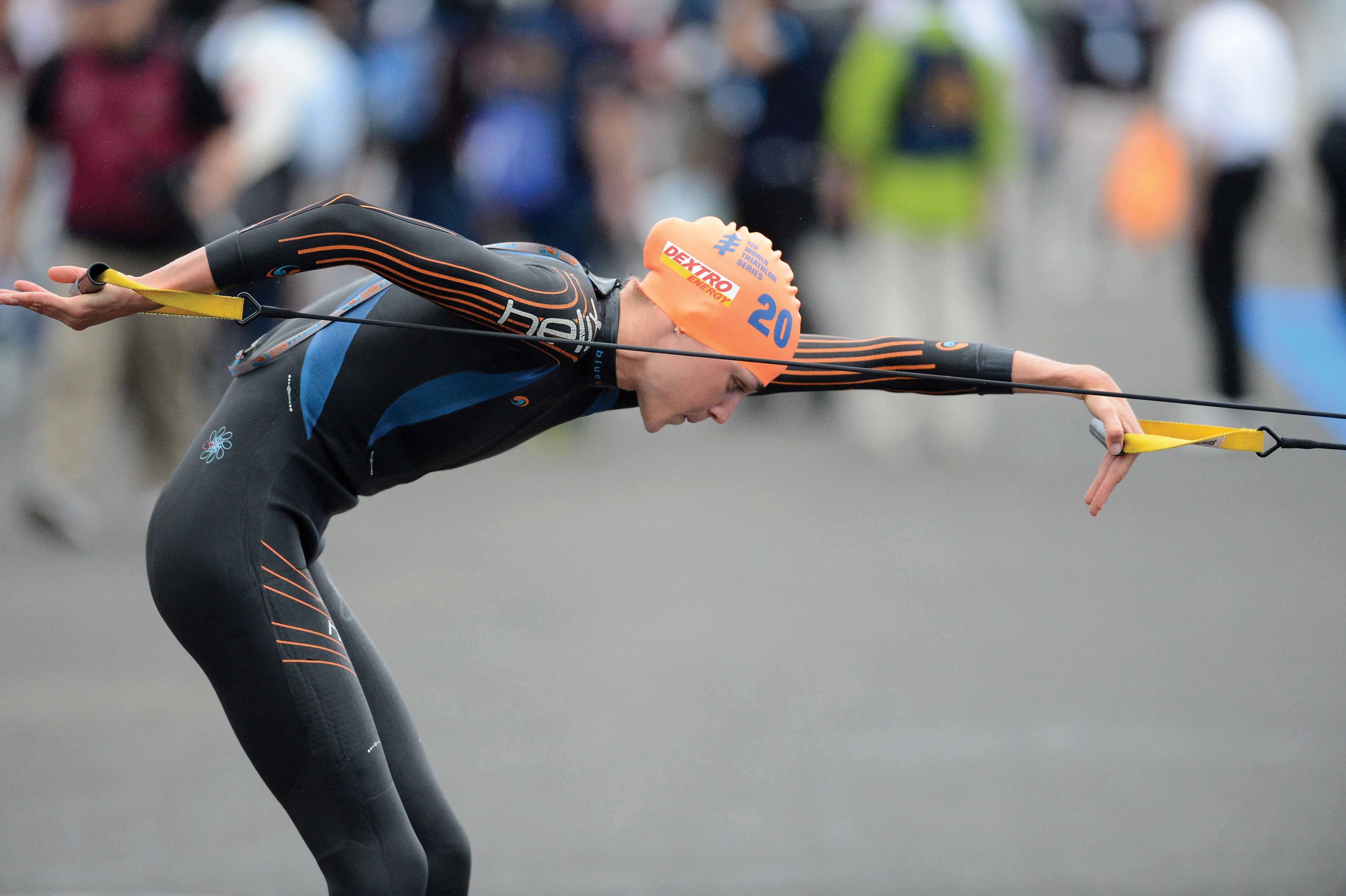 Gwen Jorgensen warms up before an ITU race. Photo: Delly Carr/Triathlon.org