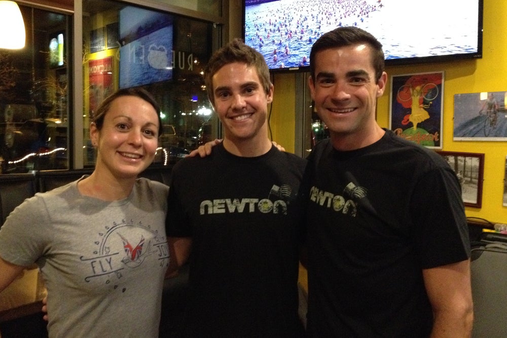 Rachel Joyce, Newton Athlete Team Manager Andrew Maxwell and Tim O’Donnell enjoy the evening of celebration. Photo: Holly Bennett