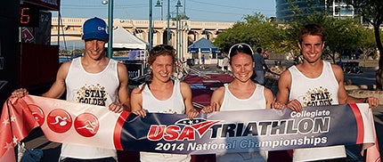 California won the Mixed Team Relay event on Saturday at Collegiate Nationals. Photo: Mario Cantu/CIMAGES