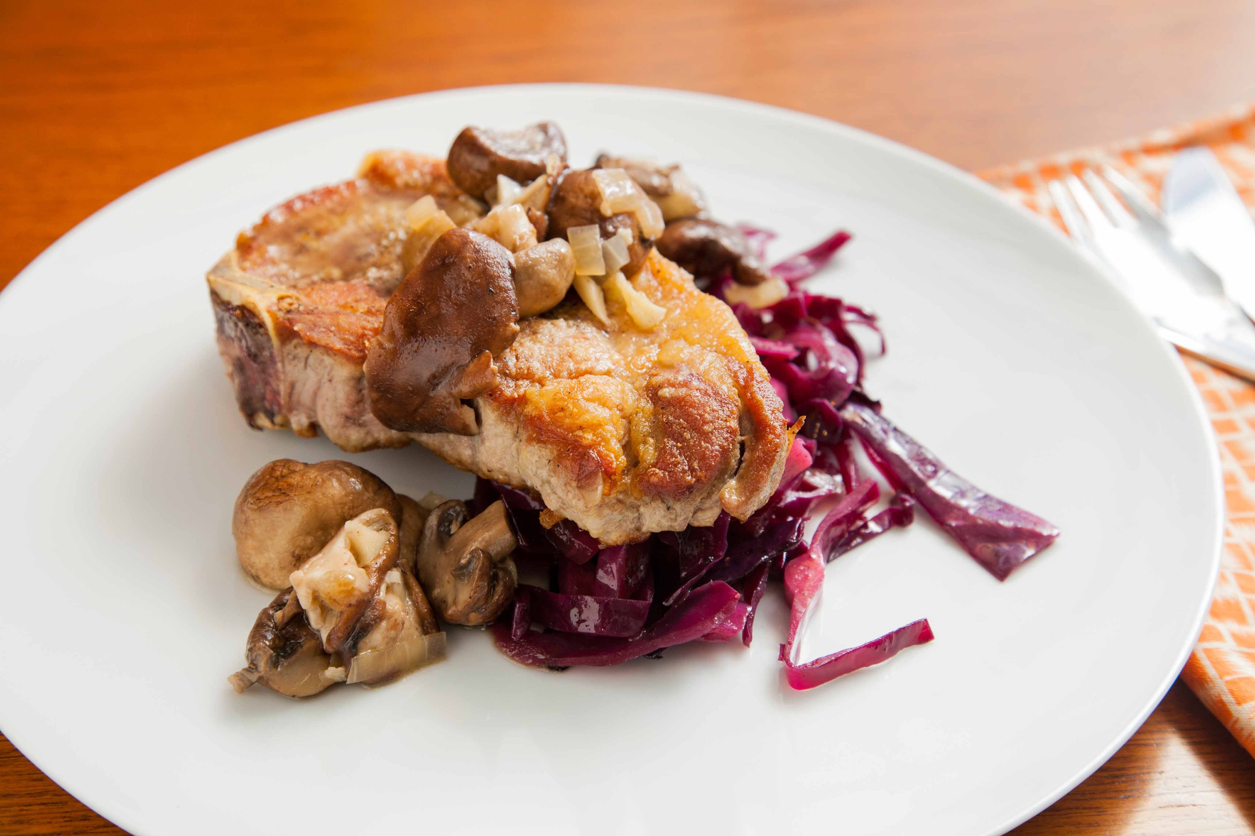 Pan-seared porkchops with cabbage and mushrooms. Photo: Felicia Perretti