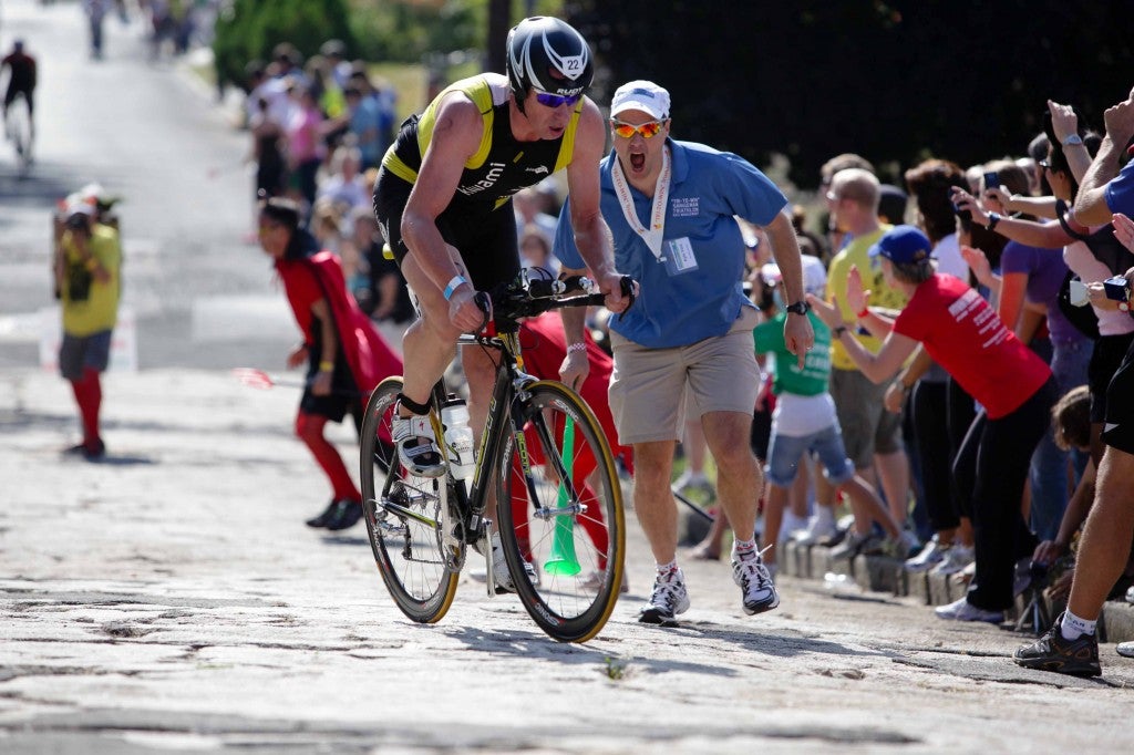The essence of SavageMan is the Westernport Wall. The climb is short, but brutal. If athletes make it all the way up without falling, race organizers engrave their name in a brick and it gets cemented into triathlon history.