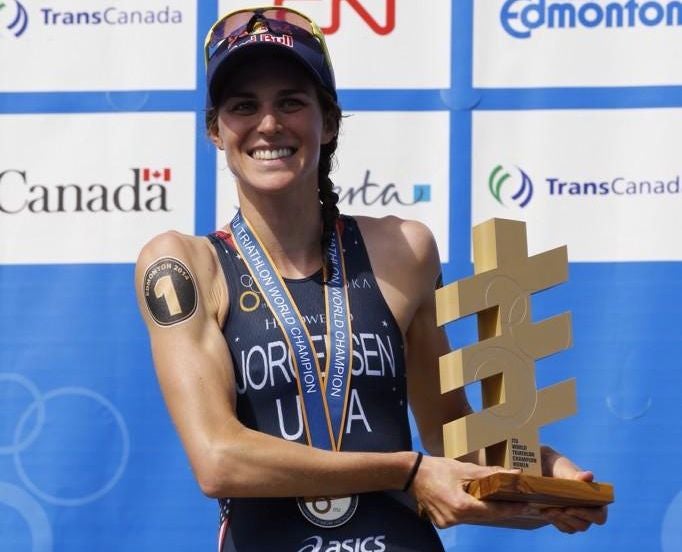 Gwen Jorgensen earns the world title. Photo: Paul Phillips/Competitive Image/@Compimagephoto