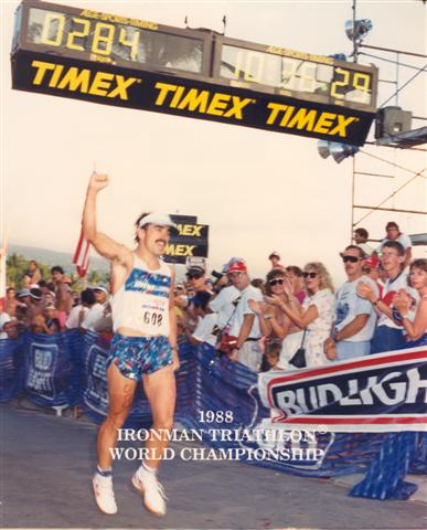 Dave McGillivray finishes the 1988 Ironman World Championship. Photo courtesy Dave McGillivray