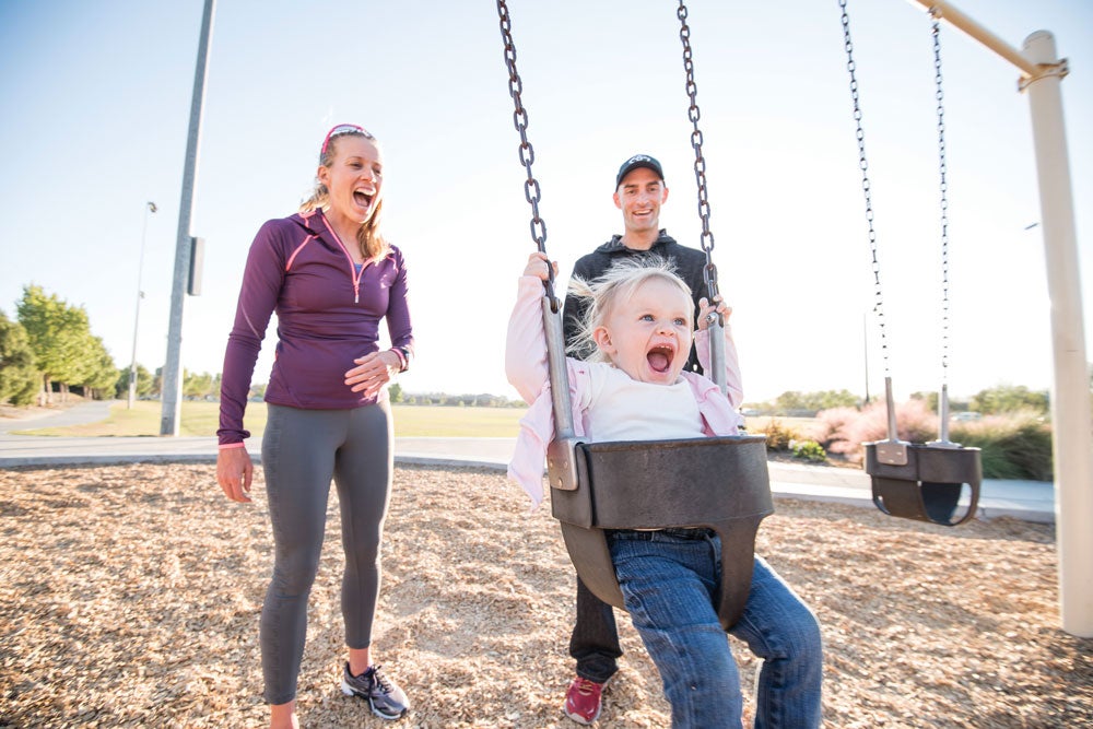 Sarah with husband Nate and daughter Caroline. Photo: Nils Nilsen