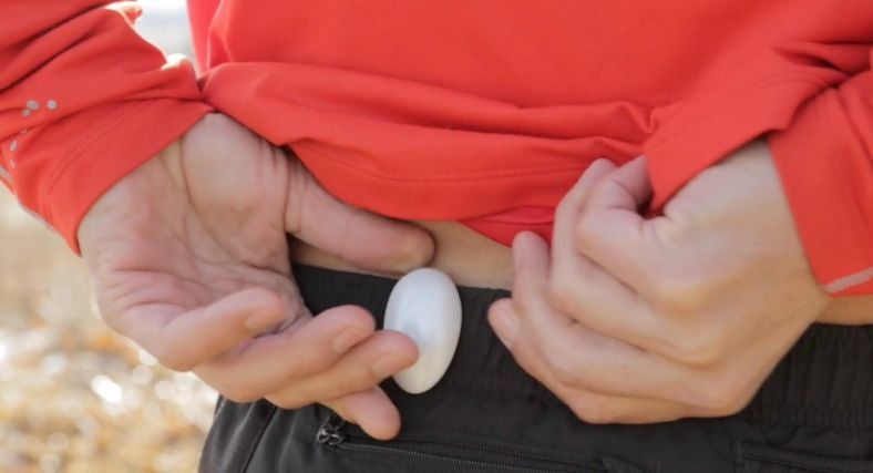 The Stryd pod is worn on the lower back. 