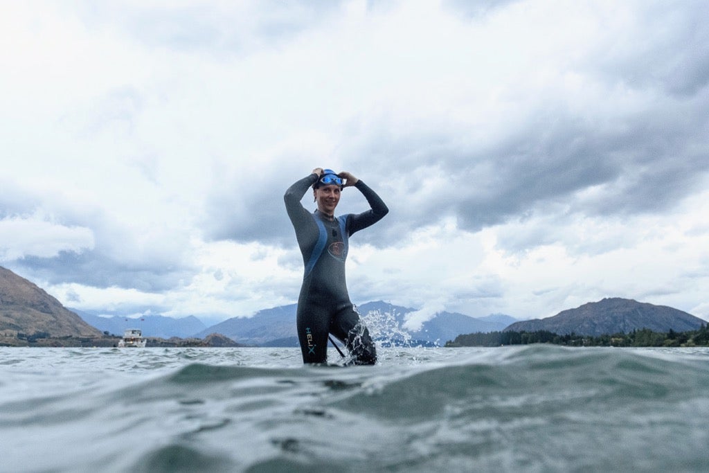 An athlete gets ready to compete at Challenge Wanaka. Photo: Kai Schwoerer/Getty Images