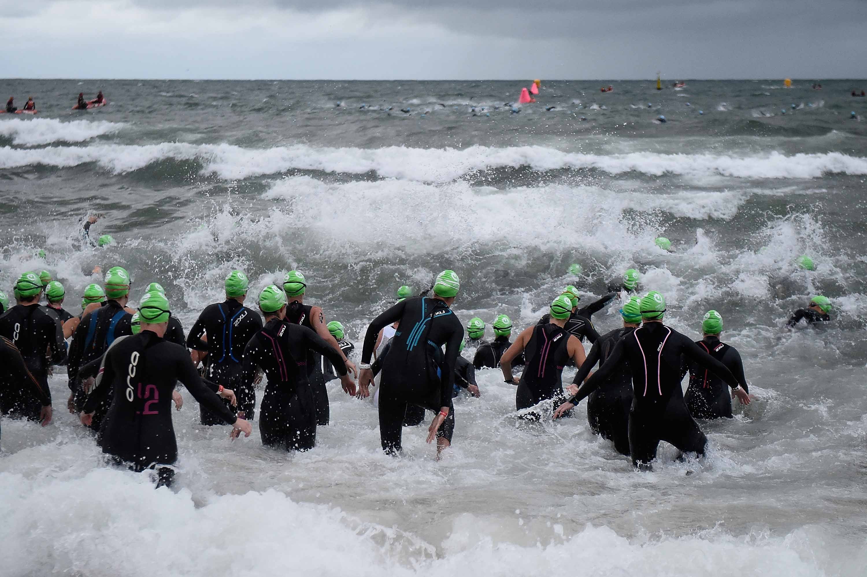 Athletes prepare for a rough start at Challenge Melbourne. Photo: Matt Roberts/Getty Images for Challenge
