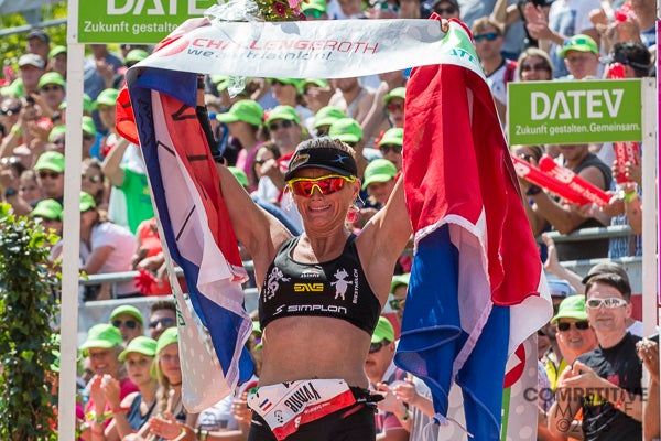 Yvonne Van Vlerken overcome a tough week leading into the race to take her third Roth victory. Photo: Paul Phillips/Competitive Image