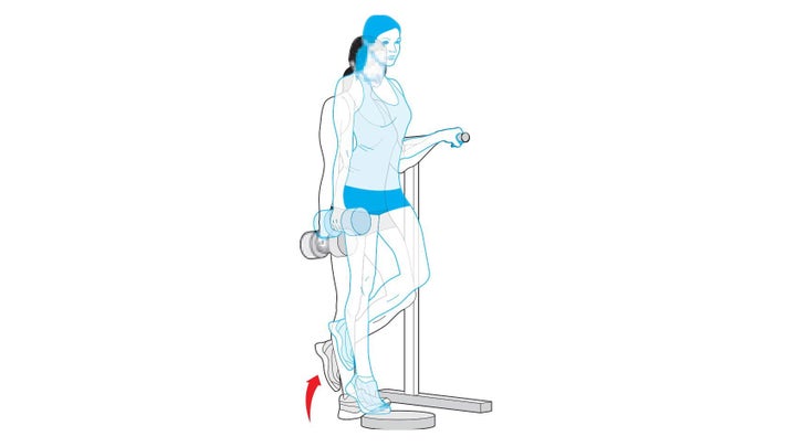 Single-Leg Standing Dumbbell is a great Achilles Tendinitis Exercise.