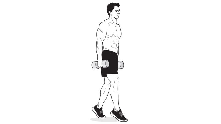 Farmer’s Walk on Toes is a great Achilles Tendinitis Exercise.