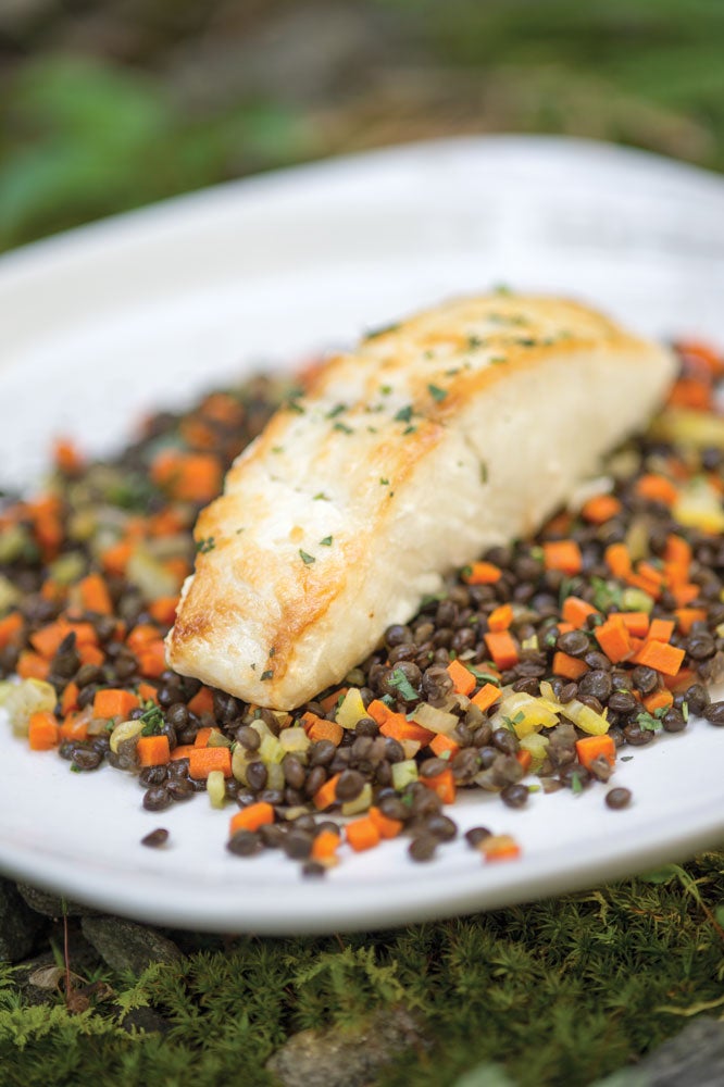 TriathlEats Roasted Halibut With Black Lentil Ragout Triathlete