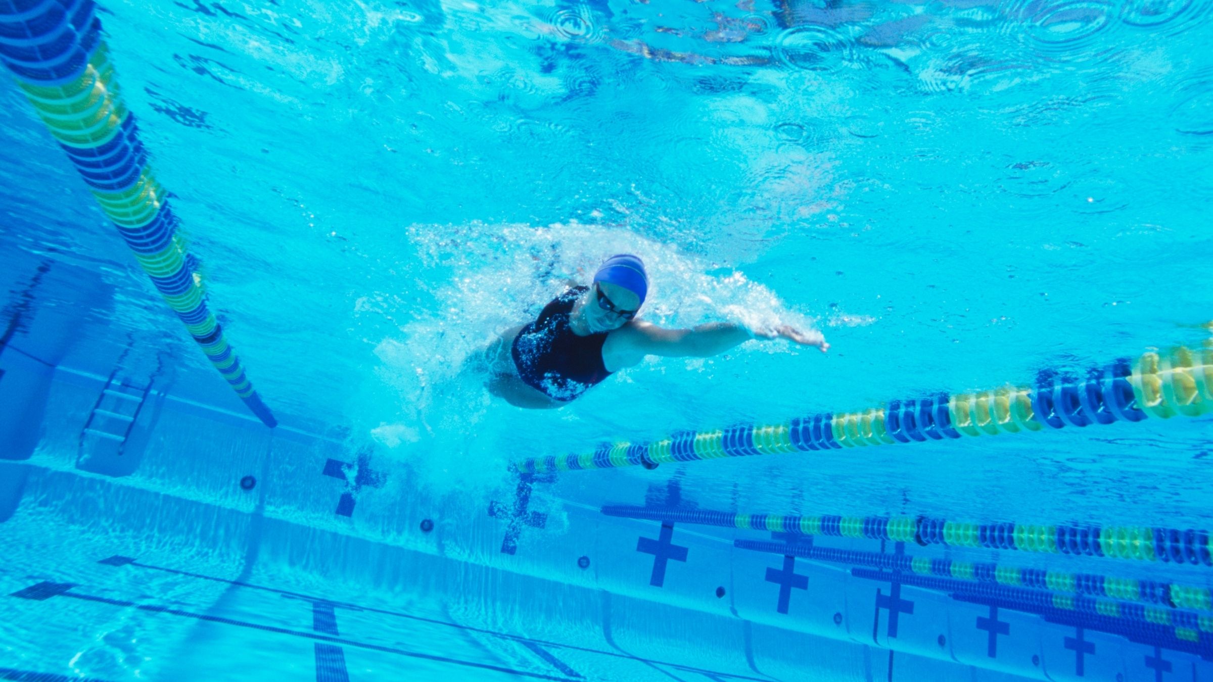 A swimmer does a swim workout.