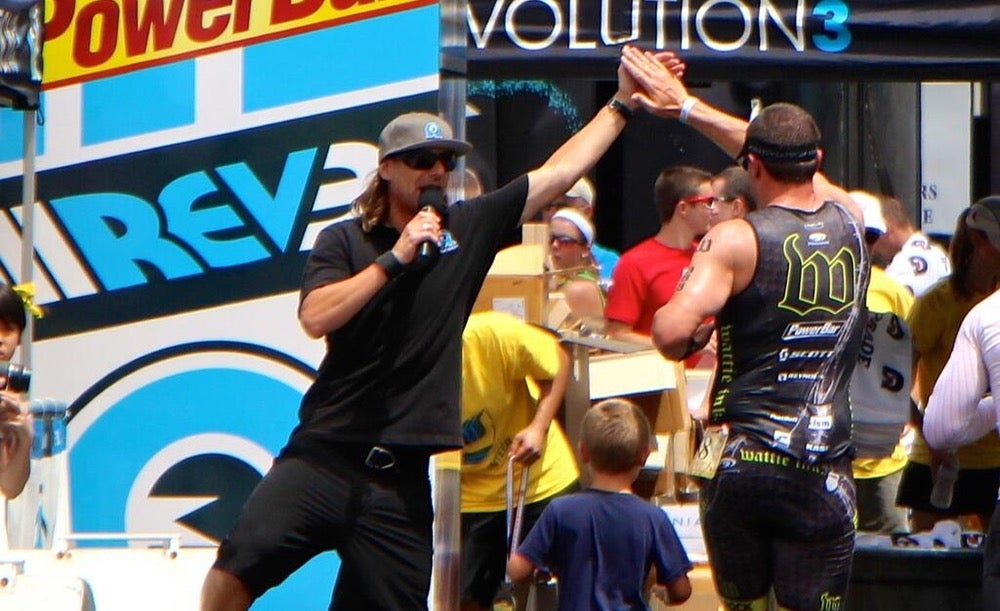 Sean English at the finish line of a Rev3 event. Photograph by Brian Muntz/<a href=Muntzstudios.com>Muntzstudios.com</a>