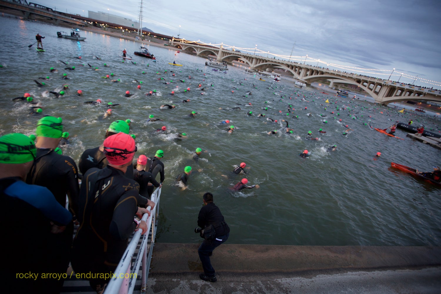 Athletes dive in for the start of Ironman Arizona. Photo: Rocky Arroyo/Endurapix