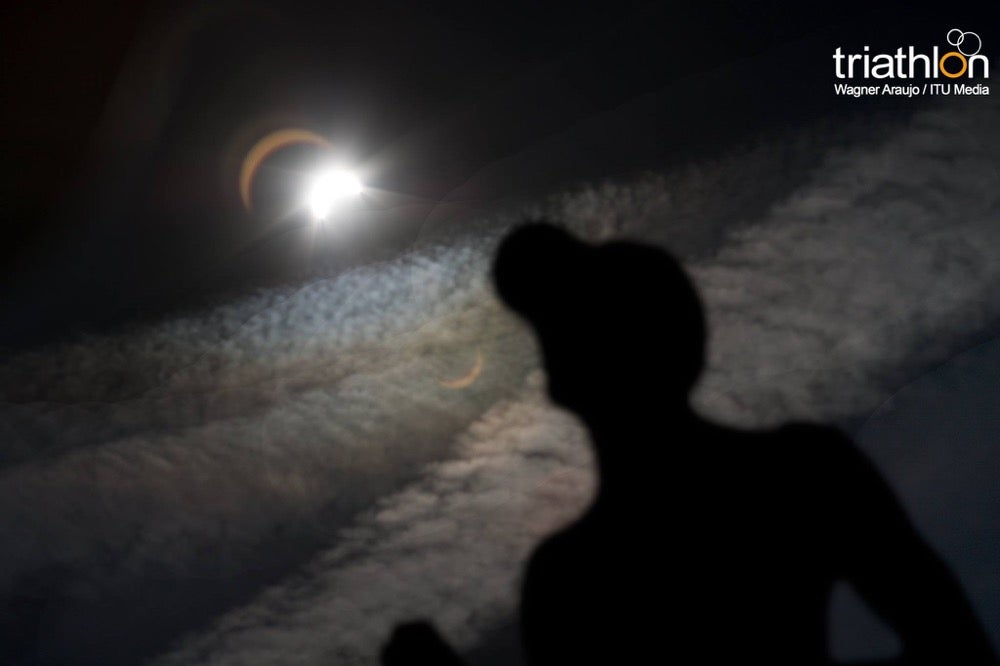 The epic eclipse photo, taken during the Penticton duathlon event. Photo: Wagner Araujo/Triathlon.org