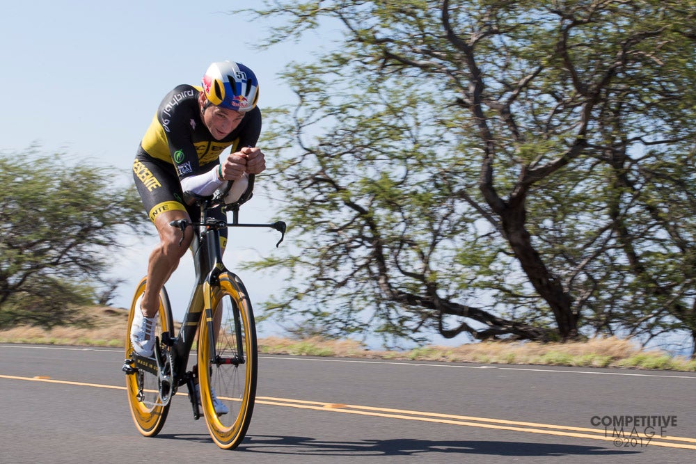 Jesse Thomas on the bike at the 2017 Ironman World Championship. Photo: Paul Phillips/Competitive Image