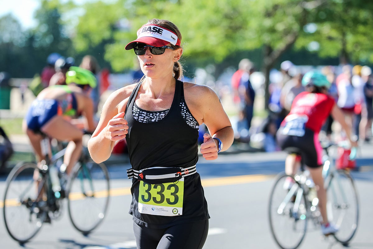 An athlete competes in a sprint-distance triathlon. Photo: Kevin Morris