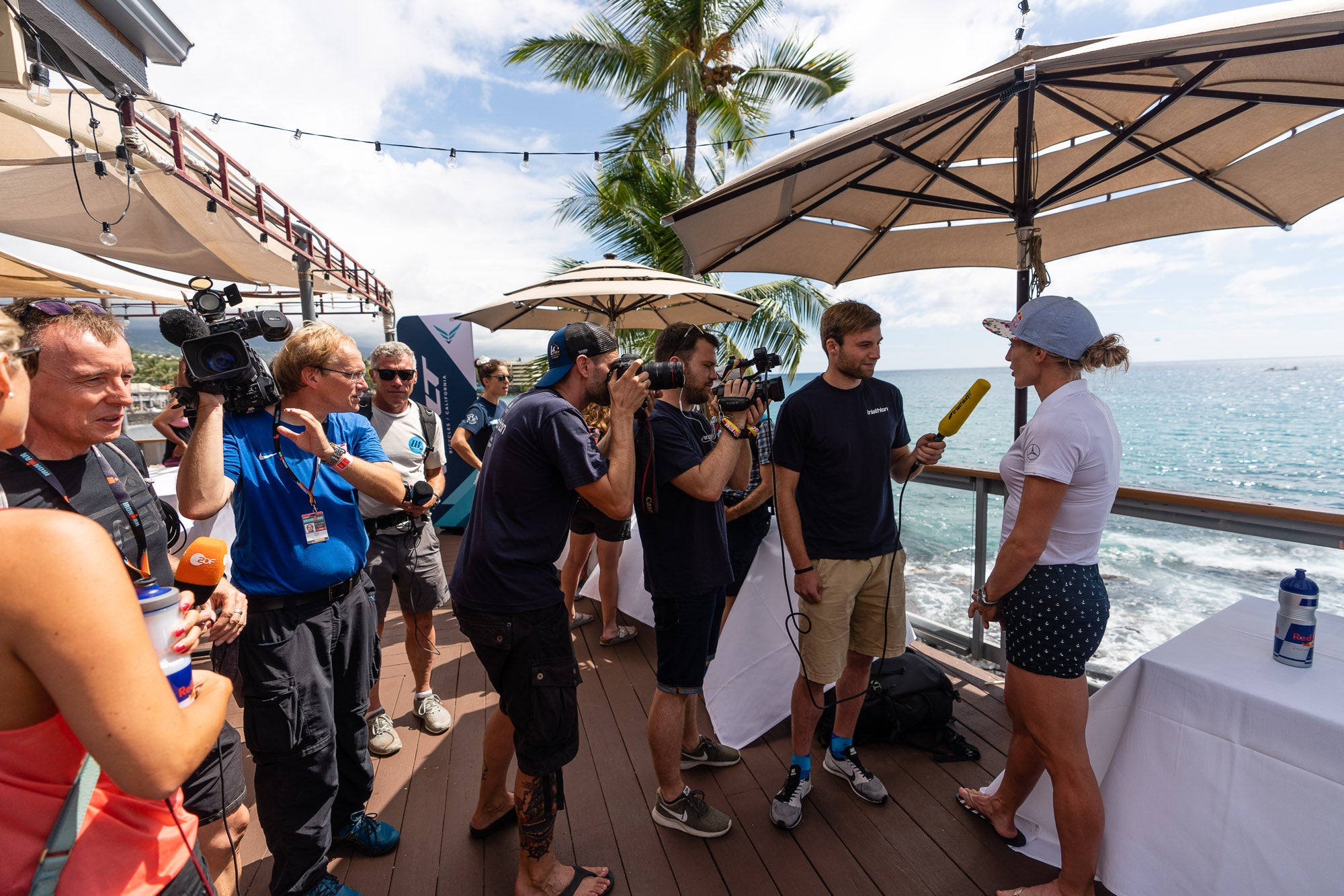 Ryf talks to the media during race week. Photo: Oliver Baker