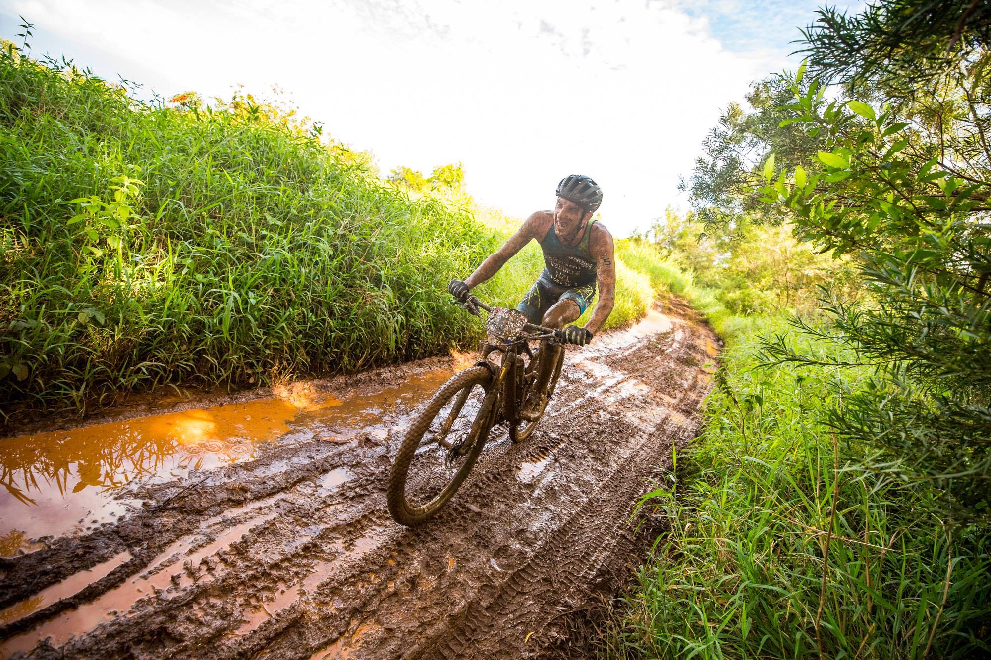 New Zealand's Sam Osborne is hardly recognizable while making his way through the 20-mile mountain bike course. Photo provided by XTERRA.