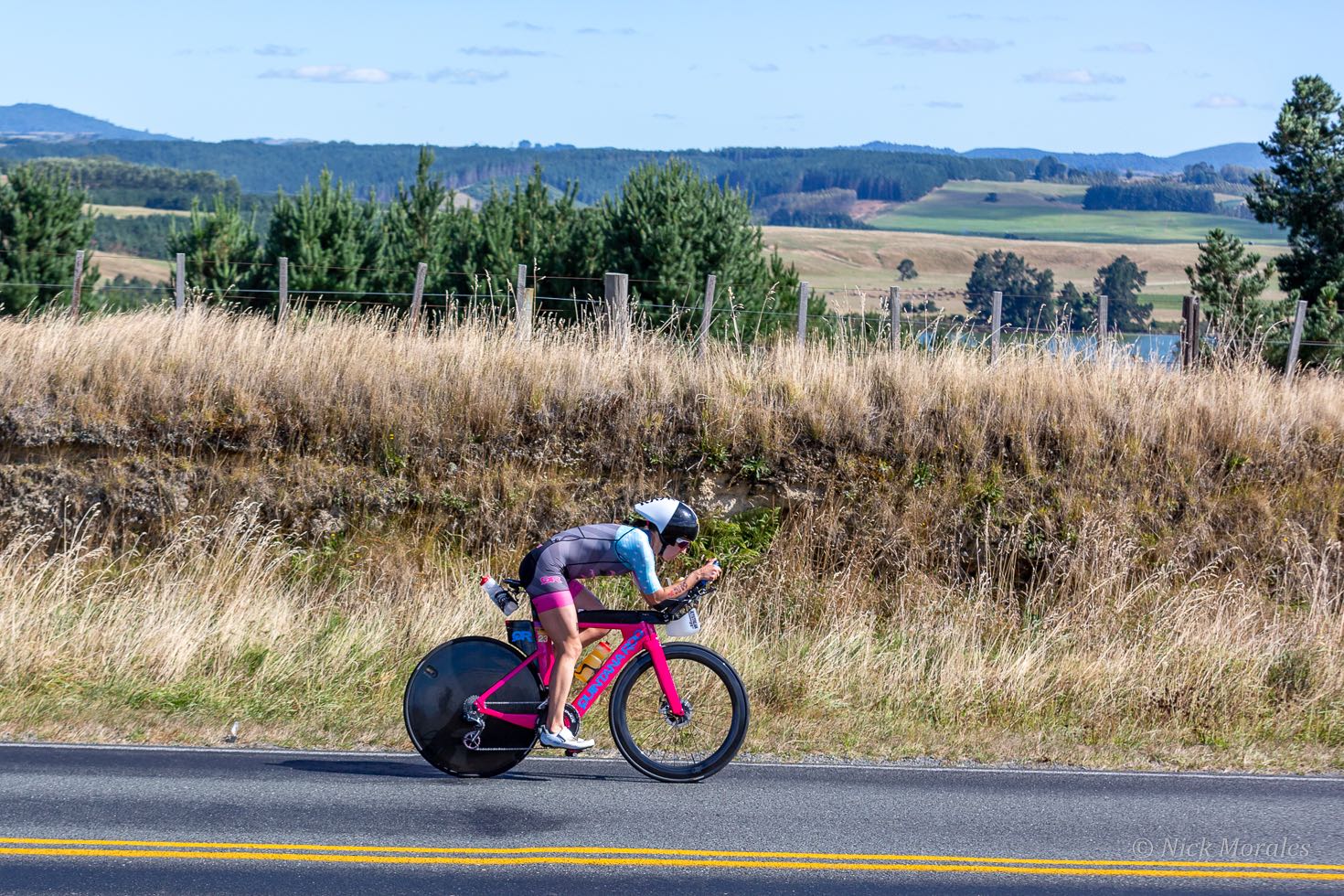 Jocelyn McCauley in the lead out on the Ironman New Zealand bike course. Photo: Nick Morales
