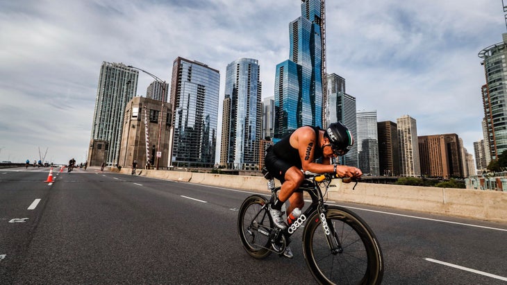 A man does a beginner triathlon
