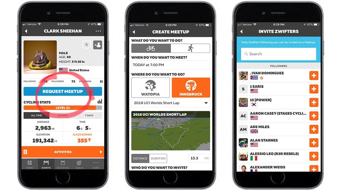 Screenshots of Zwift on smartphones