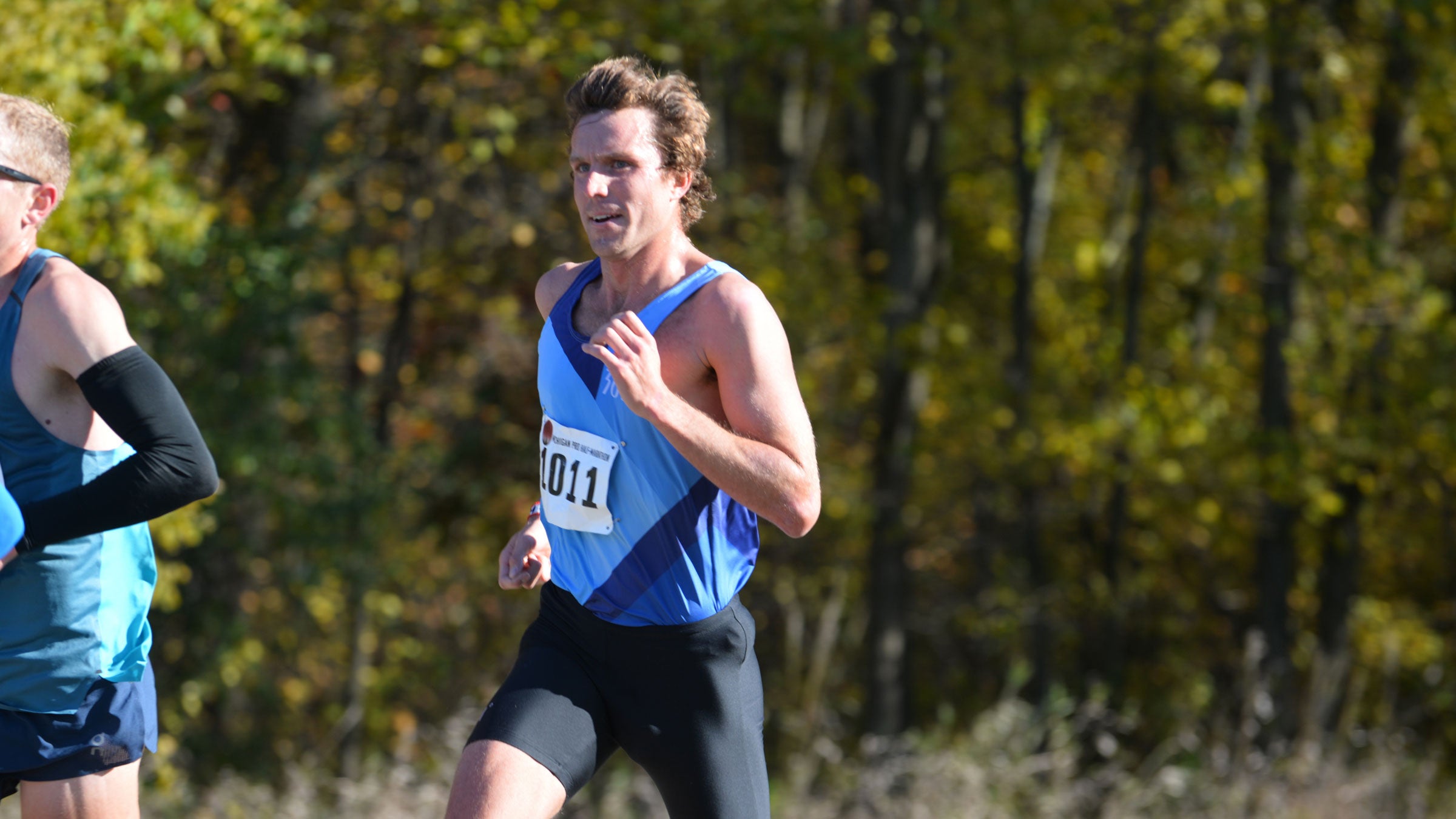 Morgan Pearson on his way to the Michigan Pro Half Marathon victory.