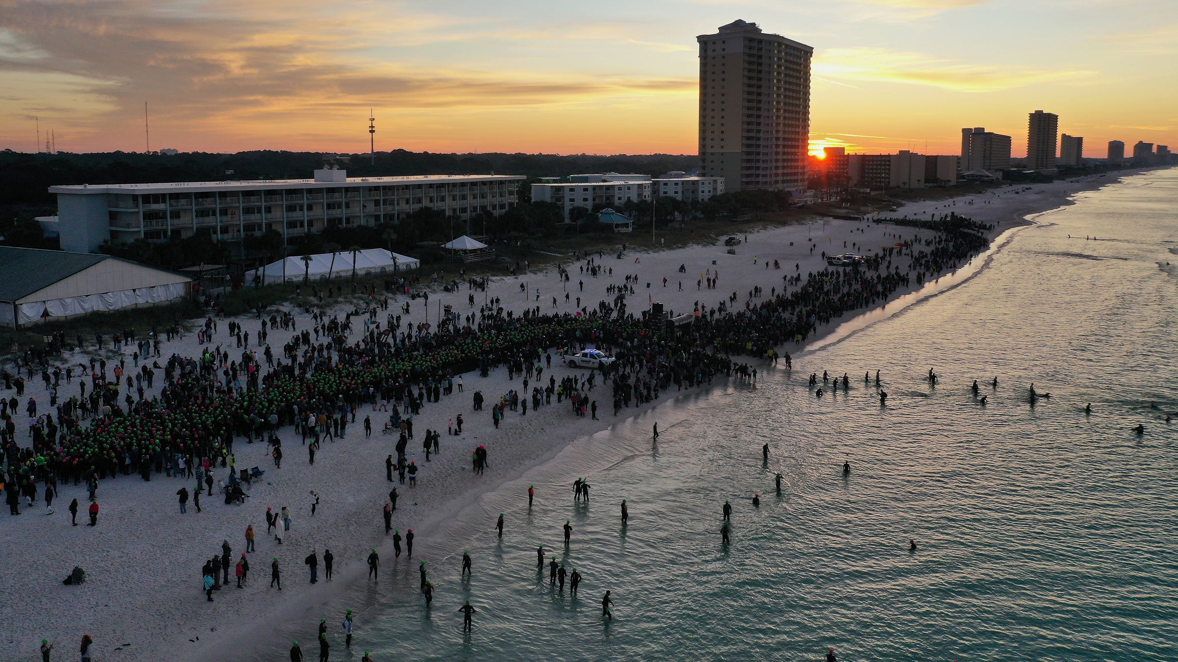 Athletes line up at the 2019 Ironman Florida triathlon.