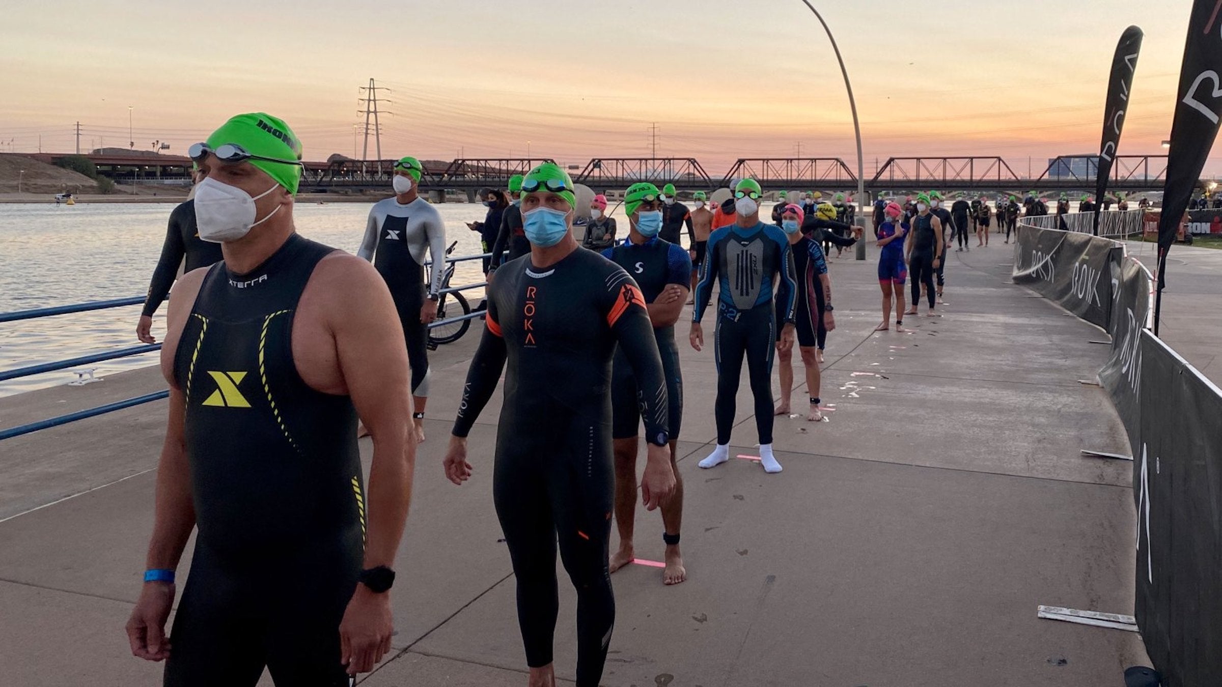 Athletes line up at the 70.3 Arizona start in October.