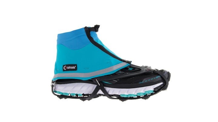 The Kahtoola NANOspikes Footwear Traction + CONNECT Gaiter Low is a great piece of gear for running in winter conditions.