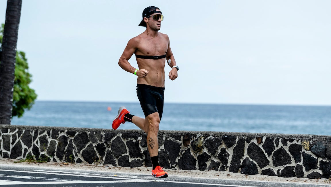 Man running with wearable sweat patch on.
