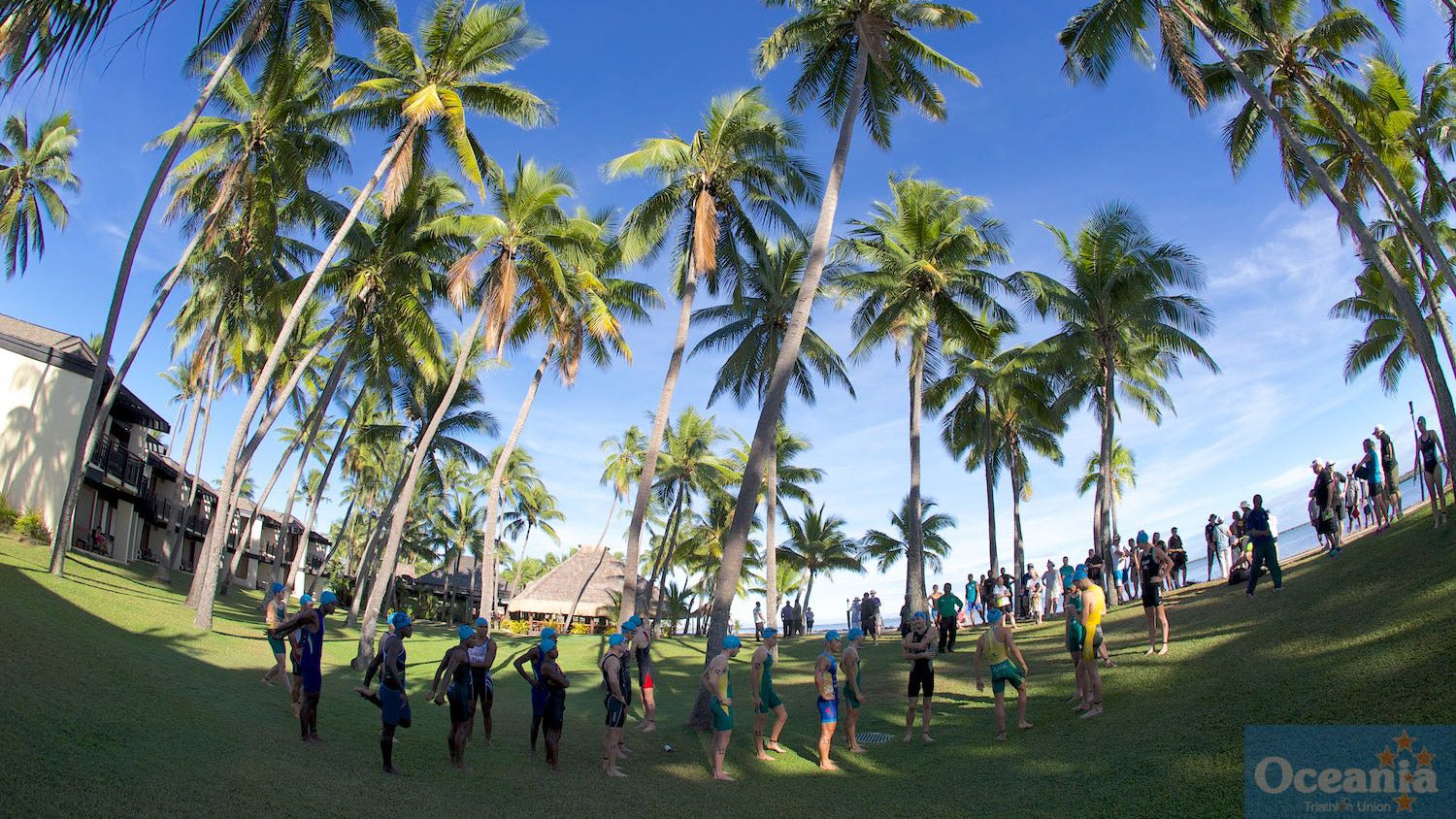 Triathletes compete in Fiji. Note: This photo is from a race in 2015.