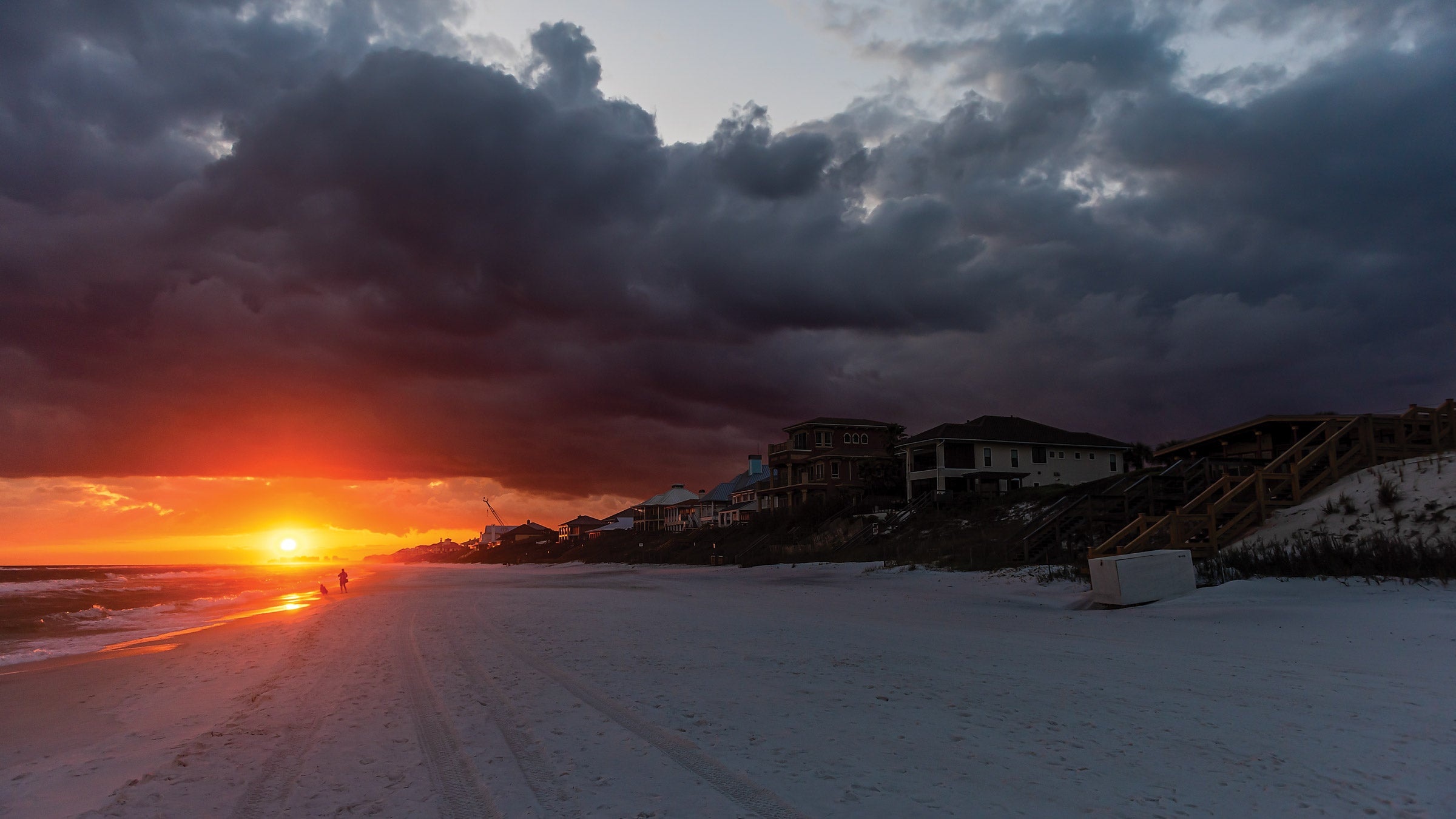 A dramatic sunset during hurricane season in Santa Rosa Beach, Florida.