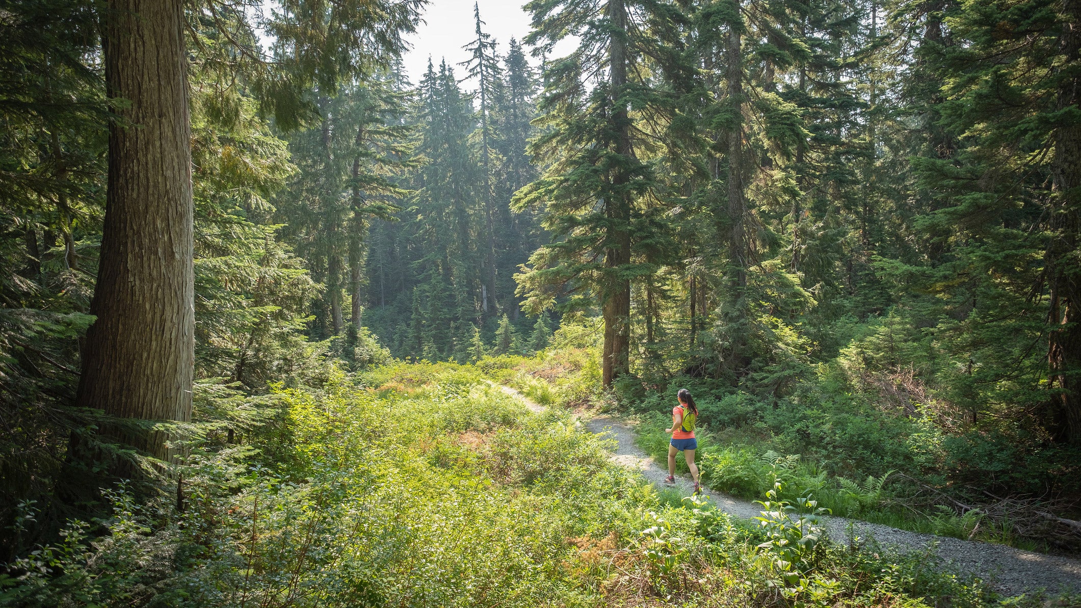 An athlete out on the trails with her trail running gear.