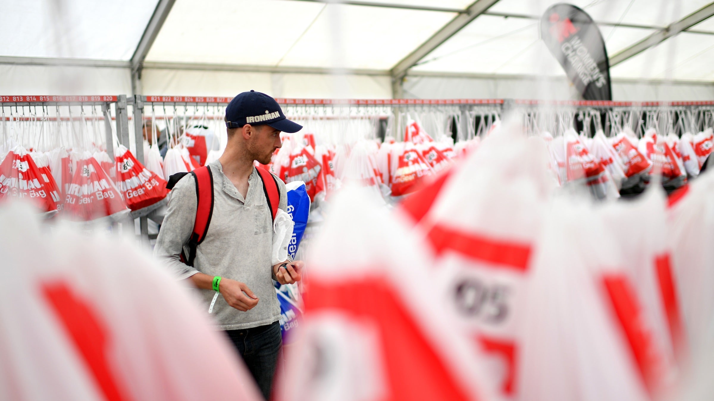 gear bags in ironman changing tent