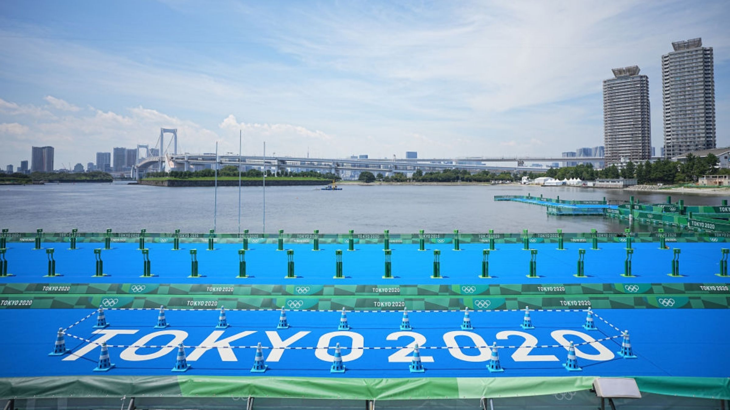 A view of the transition area at Tokyo Bay. The 2020 Tokyo Olympics will take place from July 23 to August 8, 2021.