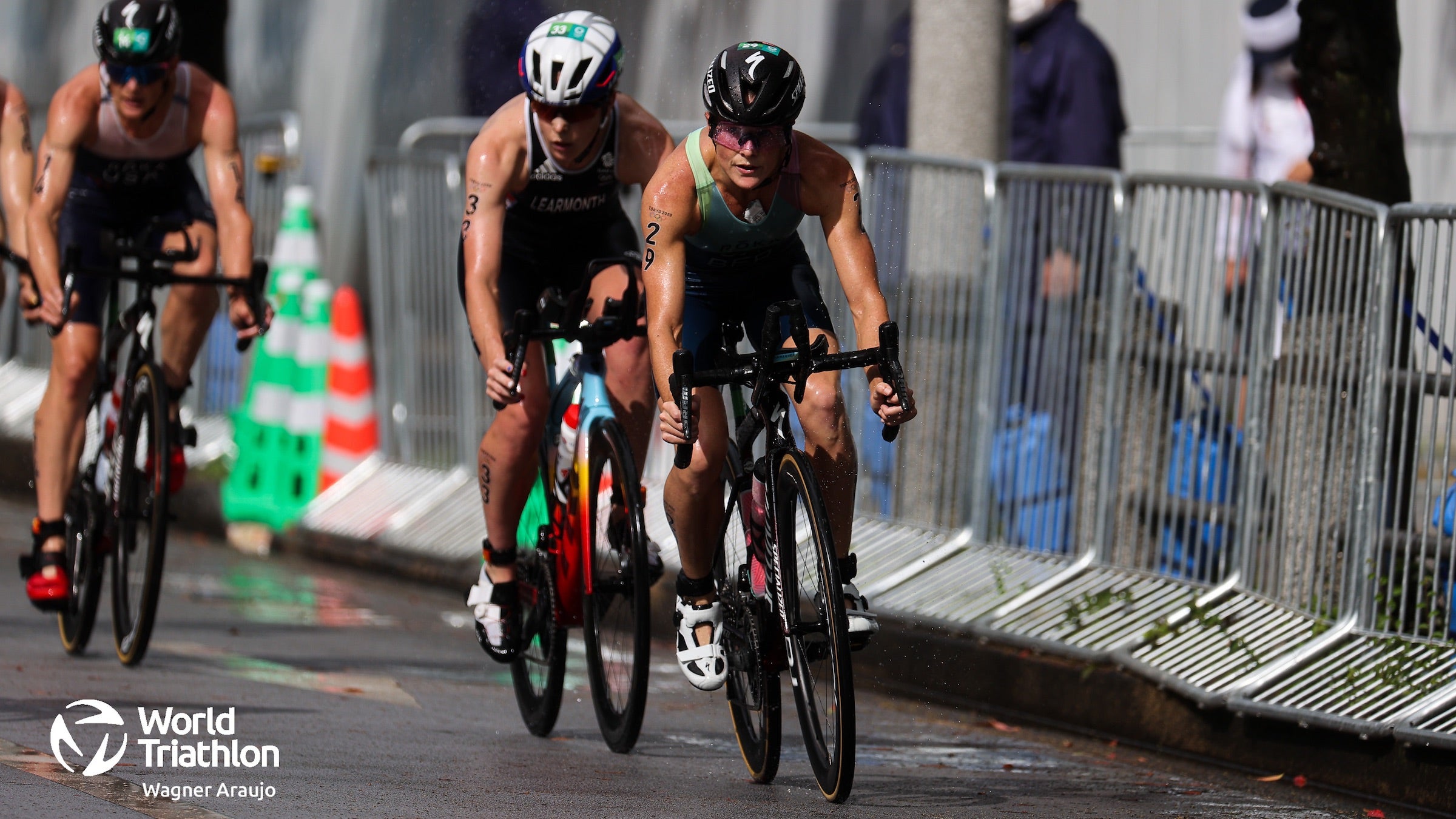 Flora Duffy at the front of the bike leg of the women's race.